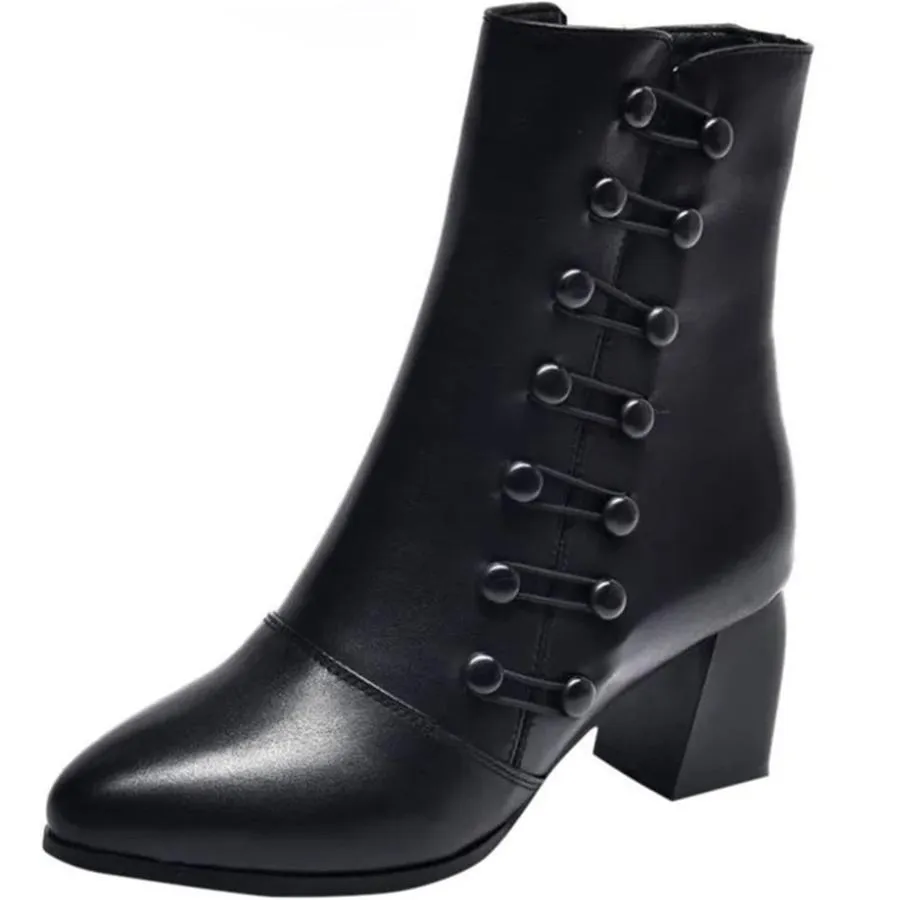 【並行輸入品】CARGIS Women Warm Side Butto Leather Ankle Boots,Soft Leather Sk