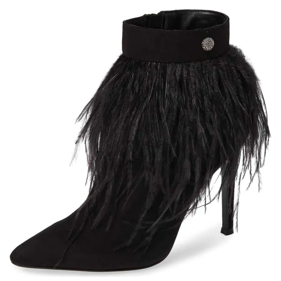 【並行輸入品】FSJ レディース ブーツ US サイズ: 8.5 M US カラー: ブラック FSJ Women Fluffy Feather