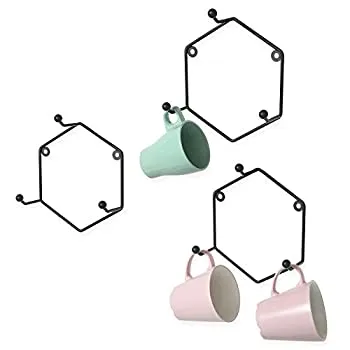【中古】【輸入品・未使用】モダンマットブラック幾何メタル壁マウント3-hook Mugラックホルダー、3のセット