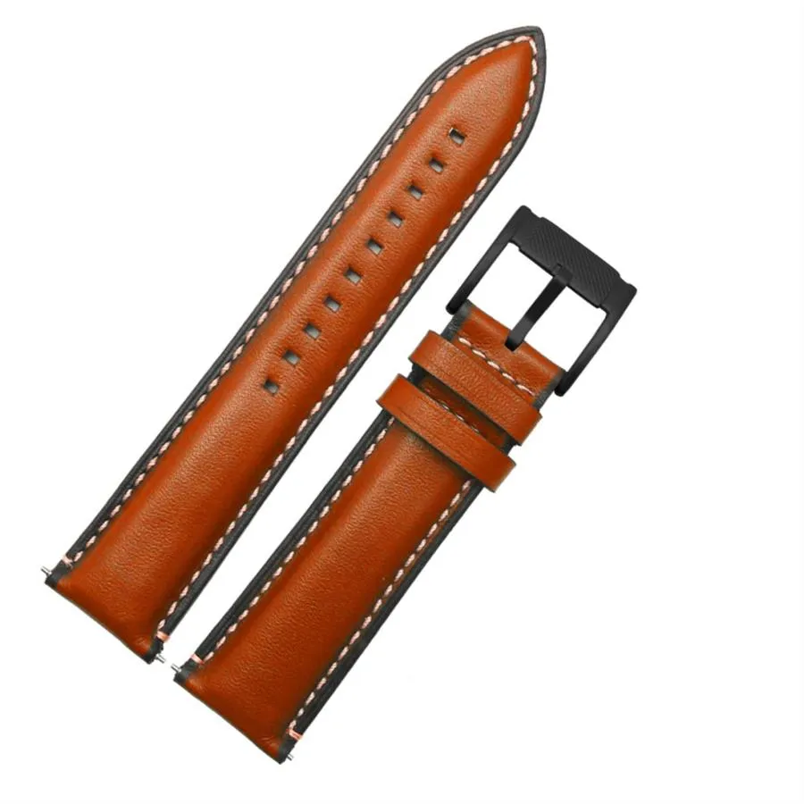 本革腕時計ベルト fossil FTW1114対応 20/22/24mm ブラウン ステンレスバックル クイックリリース