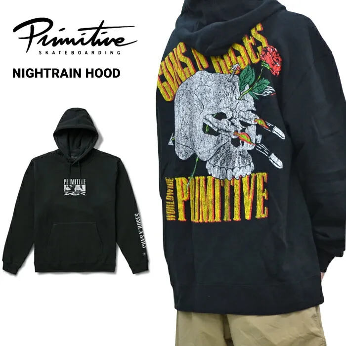 PRIMITIVE プリミティブ パーカー NIGHTRAIN HOOD スウェット フリース GUNS N ROSES 長袖 メンズ M-XL ブラック 【バーゲン】