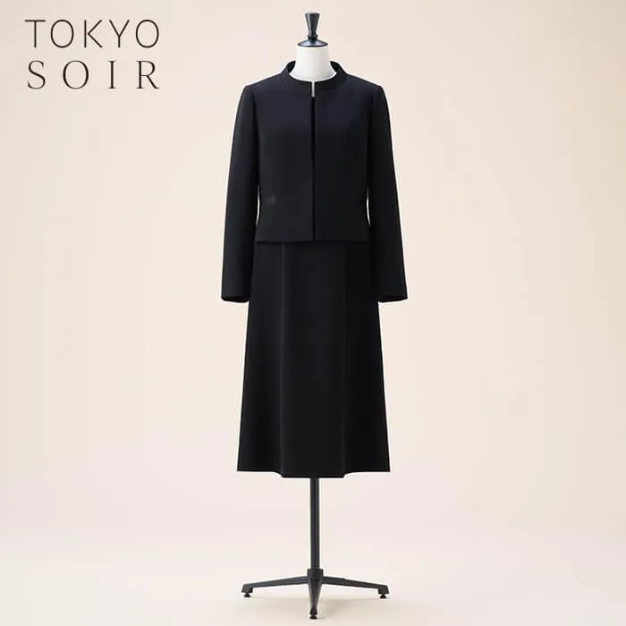 喪服 レディース ブラックフォーマル 東京ソワール アンサンブル 礼服 漆黒 婦人スーツ 親族 参列 通年 前ファスナー 洗える ウォッシャブル 40代 50代 7403900