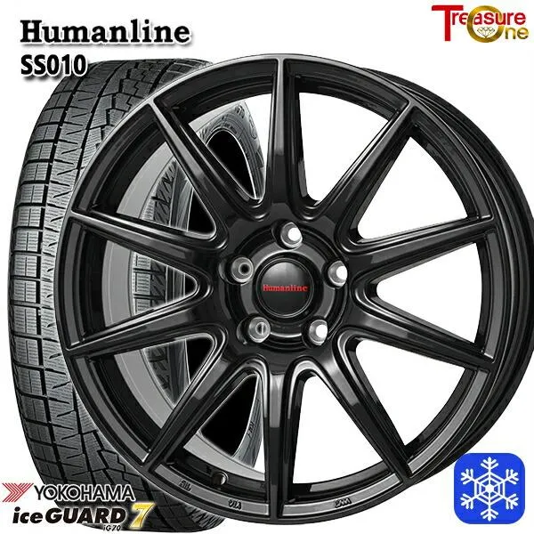 カローラクロス 215/60R17インチ ヨコハマ アイスガード IG70 5H114.3 スタッドレスタイヤホイールセット ヒューマンライン SS010 BK