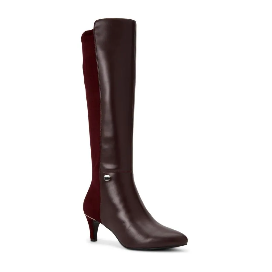 【並行輸入品】Alfani Womens Hakuu Faux Leather Pointed Toe Knee High Boots Red