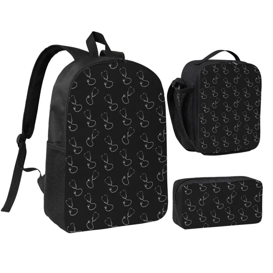 Dhyoui Nurse Medical Theme Backpack Set Lightweight Laptop Backpack Lunch Bag with Pencil Case for Women Men Travel Work