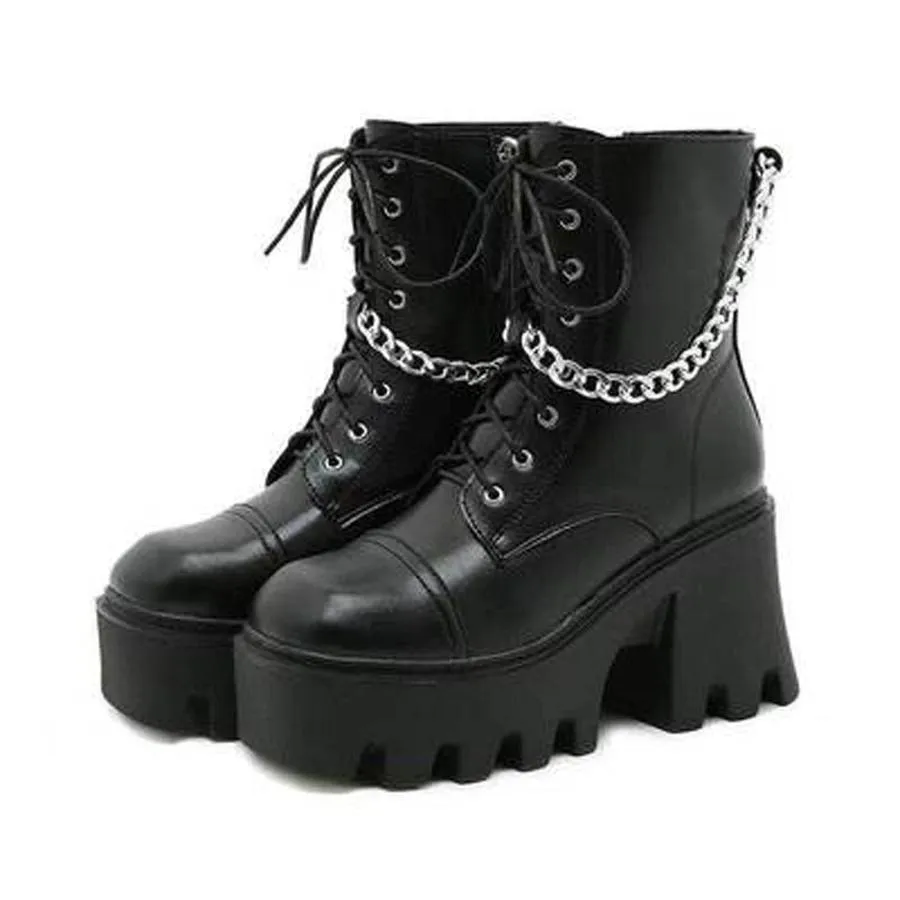 【並行輸入品】Appoi Gothic Platform Ankle Boots for Women Square Toe Chunky He
