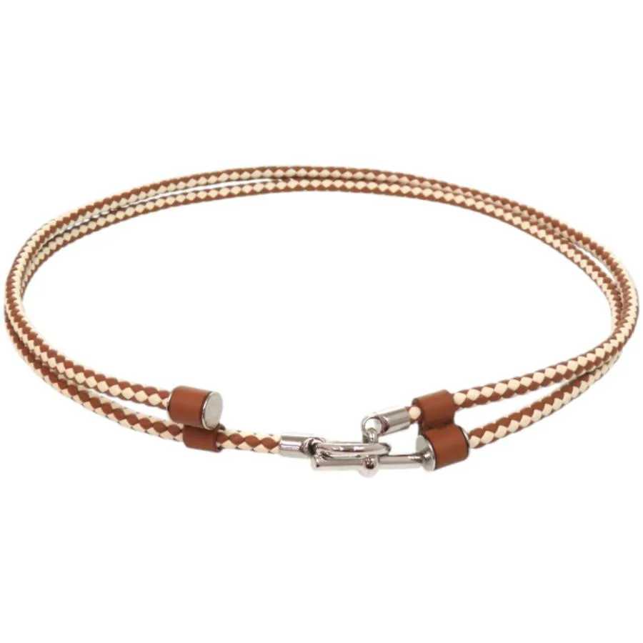 未使用品 エルメス グレナン レザー メタル ブラウン 茶 ベルト 1524 HERMES