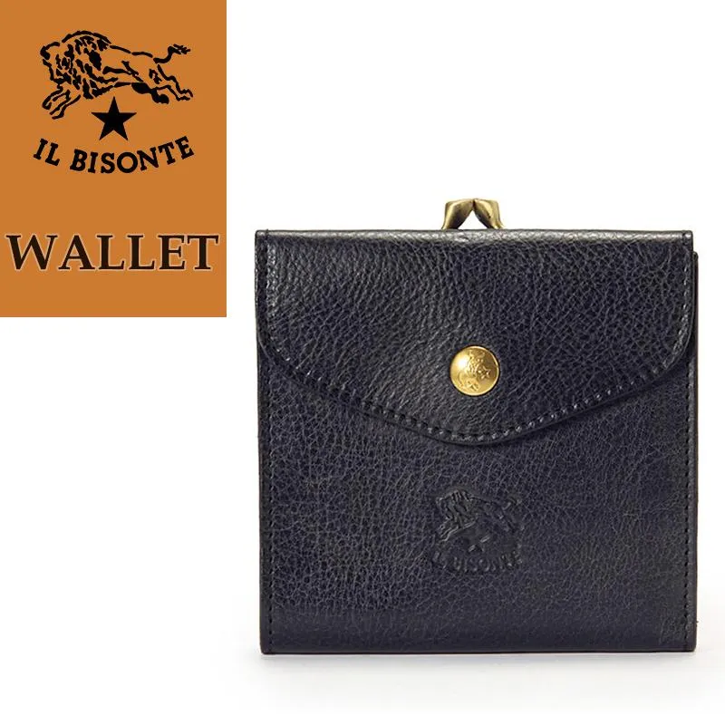 正規取扱店 IL BISONTE イルビゾンテ レザー がま口付き 2つ折りウォレット 二つ折り財布 411277 売れ筋 正規品 ネイビー
