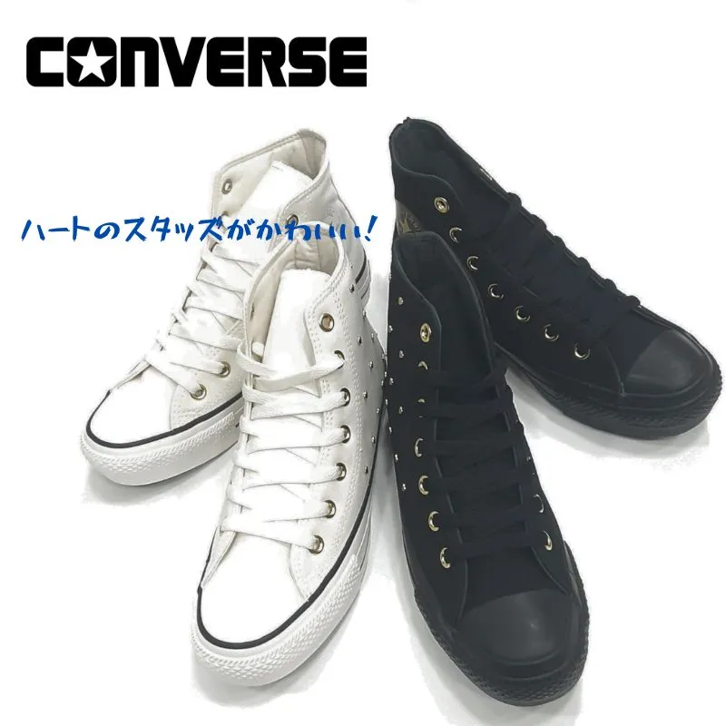コンバース オールスタープラット ハートスタッズ ハイカットCONVERSE ALL STARPLTS HEARTSTUDS HIキャンバス ゴールド ハートレディース スニーカーホワイトブラック