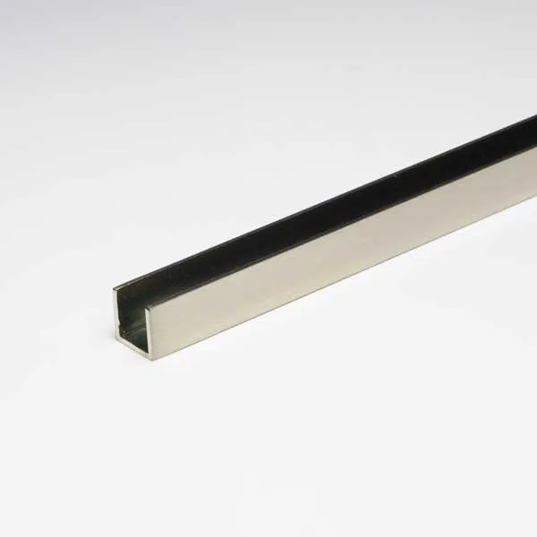 真鍮チャンネル（ガラススクリーンポールSタイプ用下レール） 12.5（内寸8.5mm）ｘ30mmｘ1000mm ニッケルサテン