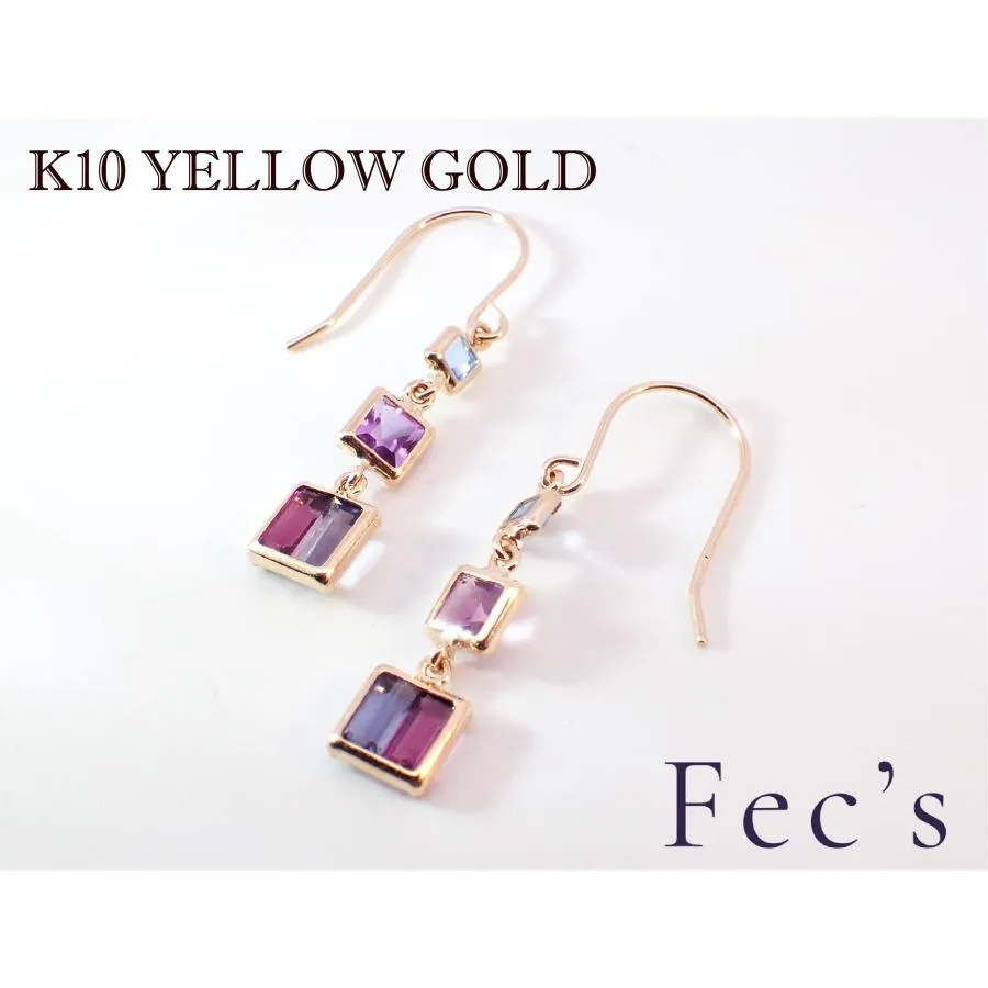 ピアス レディース アレルギー対応 ニッケルフリー K10YG 10金 イエローゴールド マルチカラーストーンピアス フックピアス 天然石 カラフル