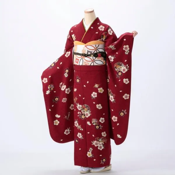 振袖 中古 フルセット 成人式 Mサイズ 古典 赤・ワイン系 正絹 結婚式 セット 振袖フルセット 10412 爆買
