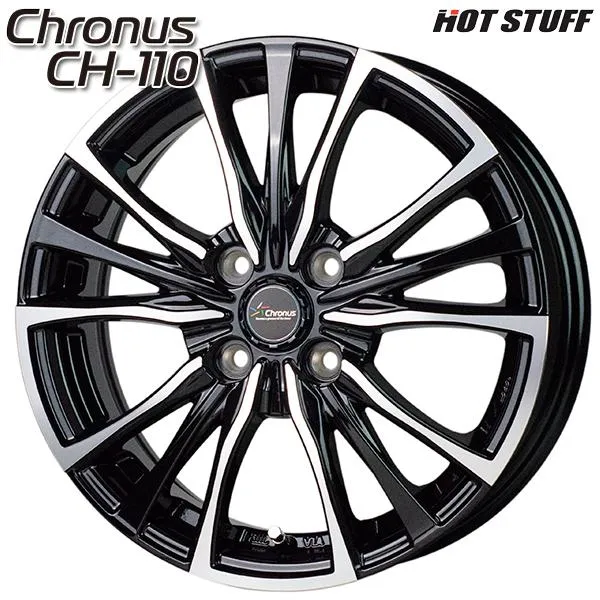 ホットスタッフ クロノス CH110 14インチ 5.5J 4H100 +43 メタリックブラックポリッシュ アルミホイール単品 1本 4本以上送料無料