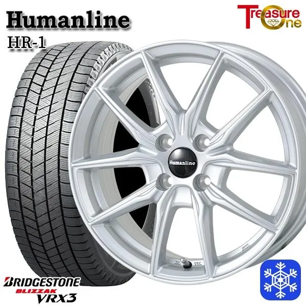 165/55R14インチ ブリヂストン ブリザック VRX3 4.5J 4H100 スタッドレスタイヤホイール4本セット ヒューマンライン HR01 SI