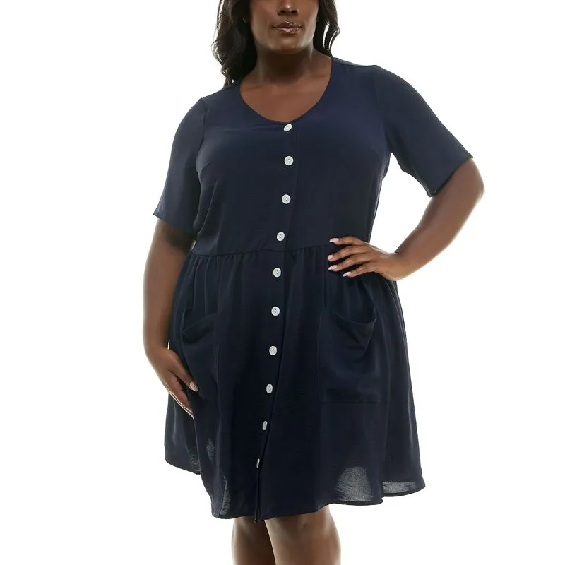ニナレオナルド レディース トップス ワンピース プラスサイズ Plusize Nina Leonard Trapezelbow Sleeve Dress Navy ネイビー