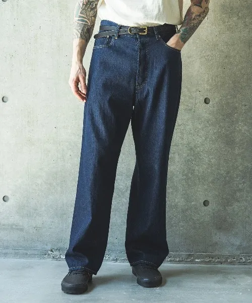 ワイドパンツ ジーンズ RINSE WASH 8oz DENIM / WASHED WIDE STRIGHT PANTS /M261104 メンズ