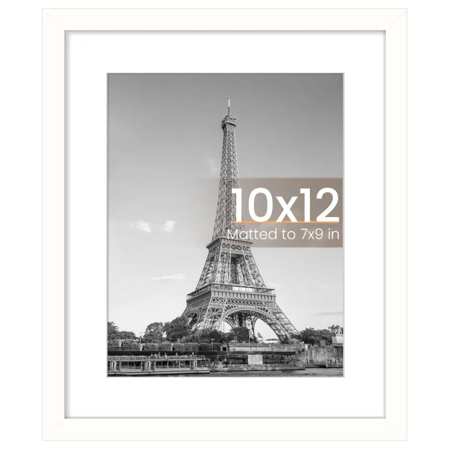 upsimples 10x12 Picture Frame, Display Pictures 7x9 with Mat or 10 x 12 Without, Wall Hanging Photo Frames, White, 1 Pack