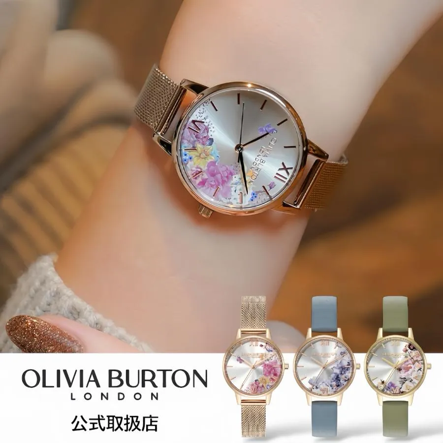 オリビアバートンOLIVIA BURTON 腕時計 レディース Signatureシグネチャー フローラル ピンクゴールド  メッシュベルト レザーベルト花柄