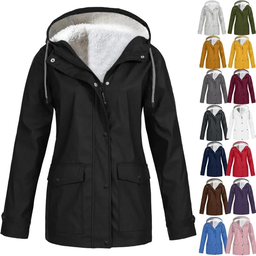 【並行輸入品】GEILLGI Womens Fleece Lined Waterproof Rain Coat Oversized Outdo
