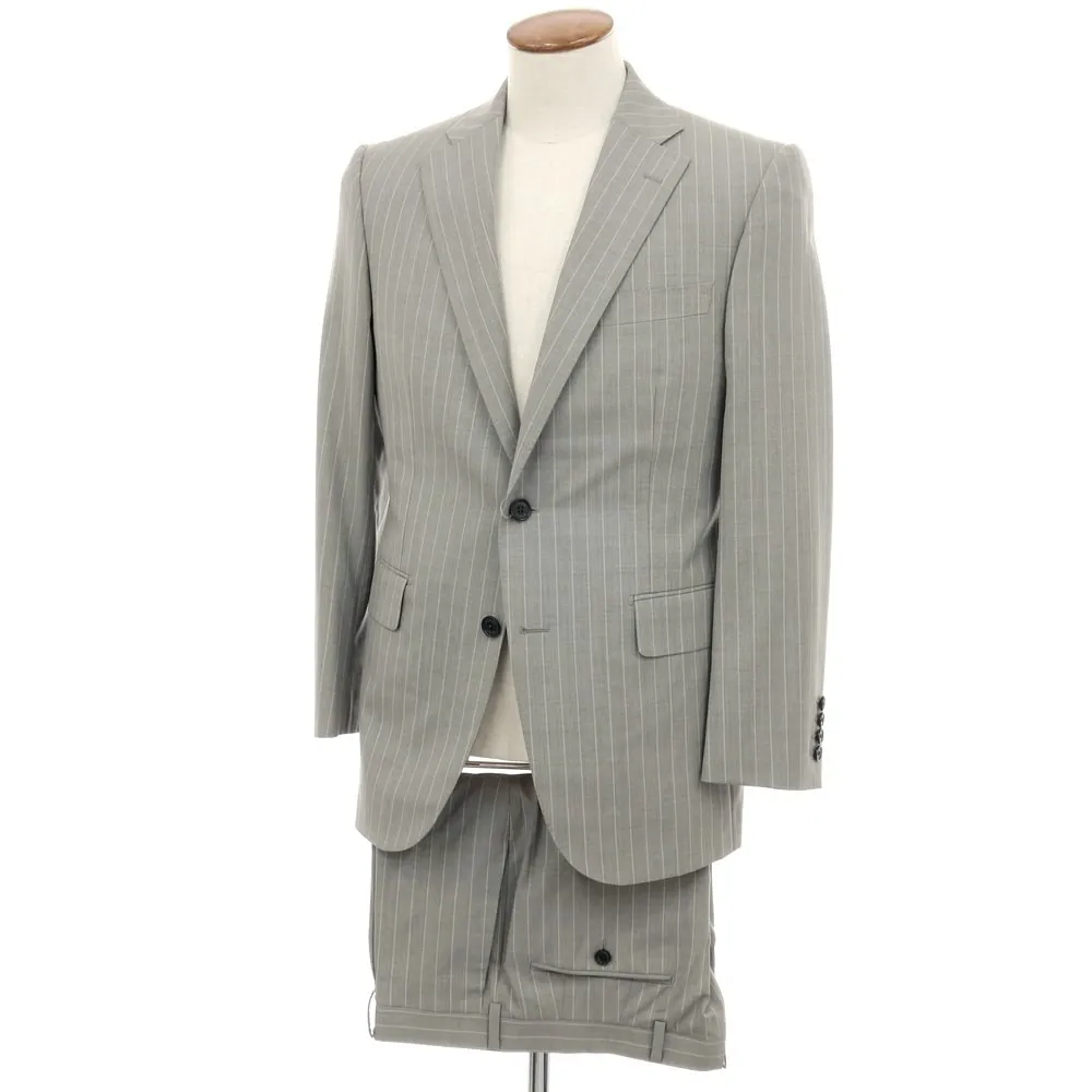 【中古】チェスターバリー Chester Barrie ウール ストライプ 2つボタンスーツ ライトグレー【サイズD7-36】【S/S】【状態ランクB】【メンズ】[APD]