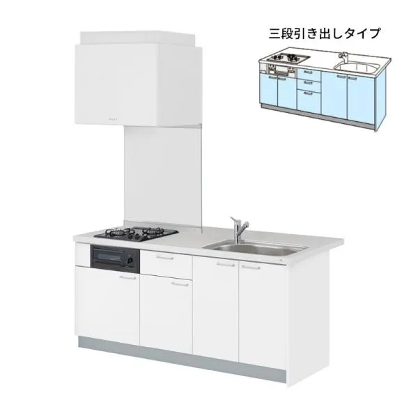 【5月はエントリーでP10倍】コンパクトキッチン ティオ Tio LixiL ペニンシュラI型 3段引出し W1824mm 間口182.4cm 奥行97cm(グリル付き2口コンロ用) グループ3 リクシル システムキッチン