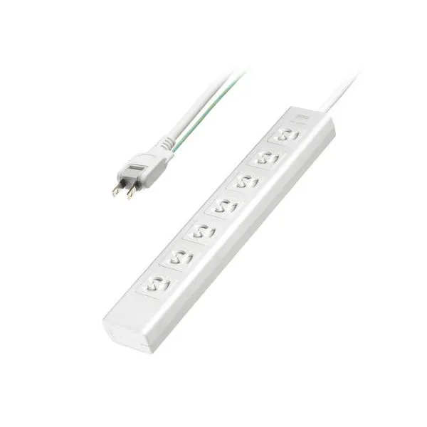 抜け止めシャッタータップ 3P抜け止め7個口 雷ガード ネームタグ 2Pスイングプラグ 5m ホワイト TAP-F37SH-5SR 白 雷から家電を守る 差し込み口7個、3P抜け止め付きのシャッタータップ ネームタグ付きで管理もラクラク 2Pスイングプラグ付き5mコードで使い勝手もバツグン