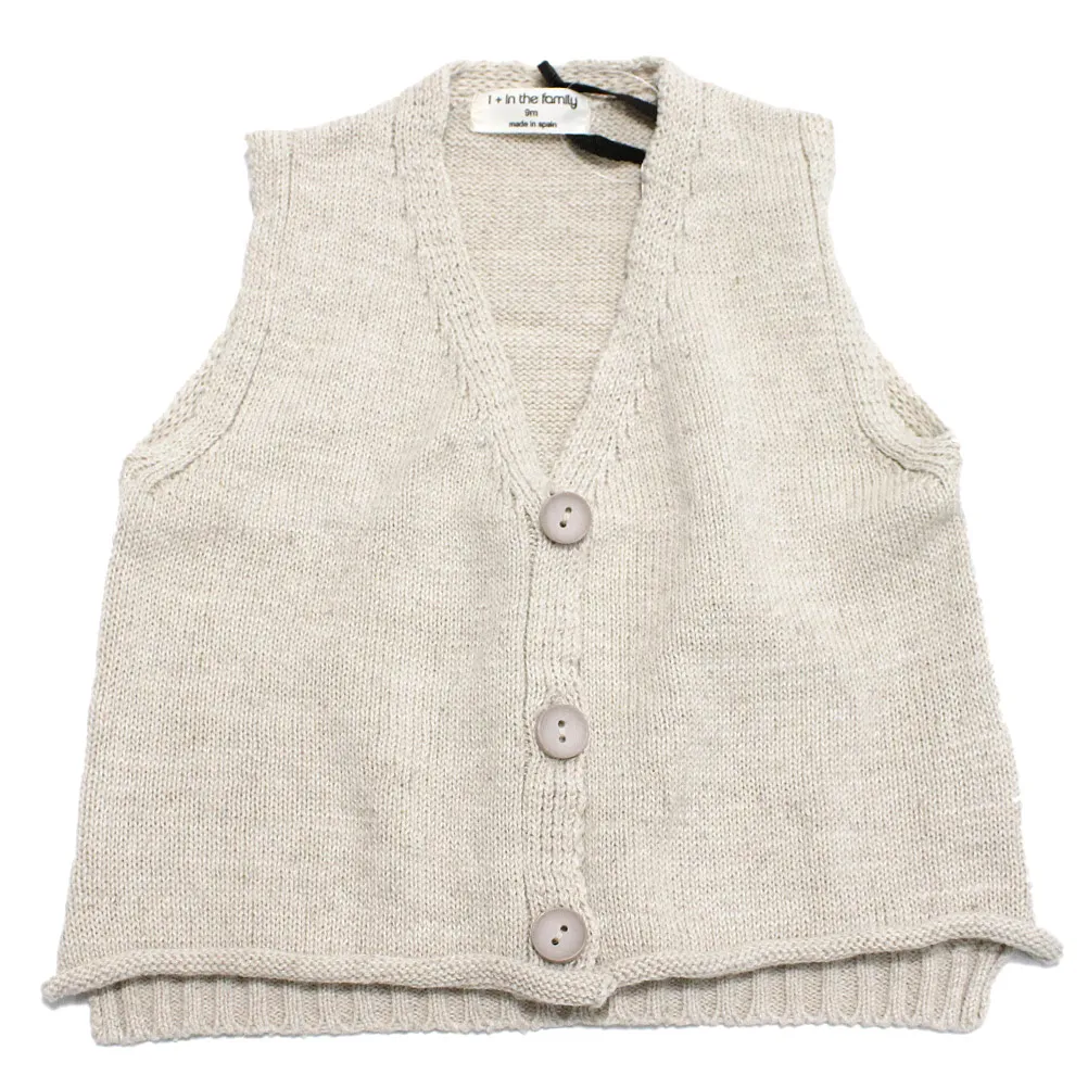 【出産祝い1＋in the family ワンモアインザファミリー ベビー服】  GINO ニットベスト  ベージュ(BEG)