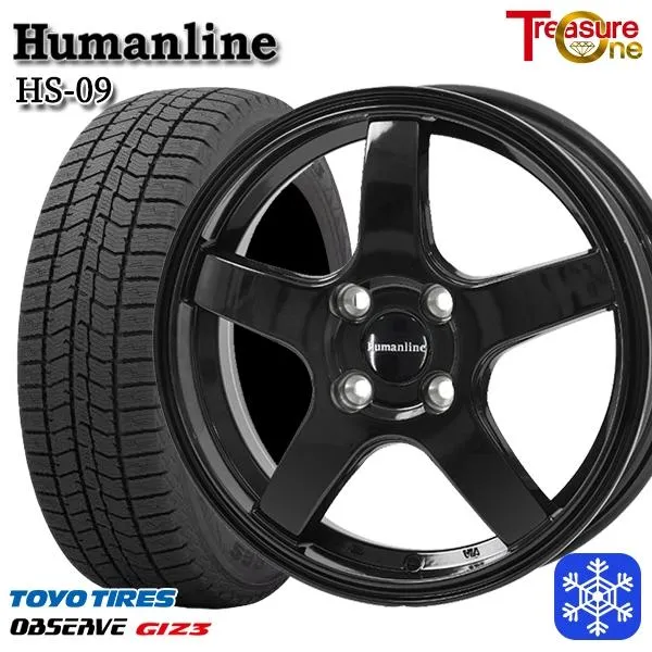 185/60R16インチ ブTOYO トーヨー オブザーブ ギズ3 GIZ3 4H100 スタッドレスタイヤホイール4本セット ヒューマンライン HS09 BK