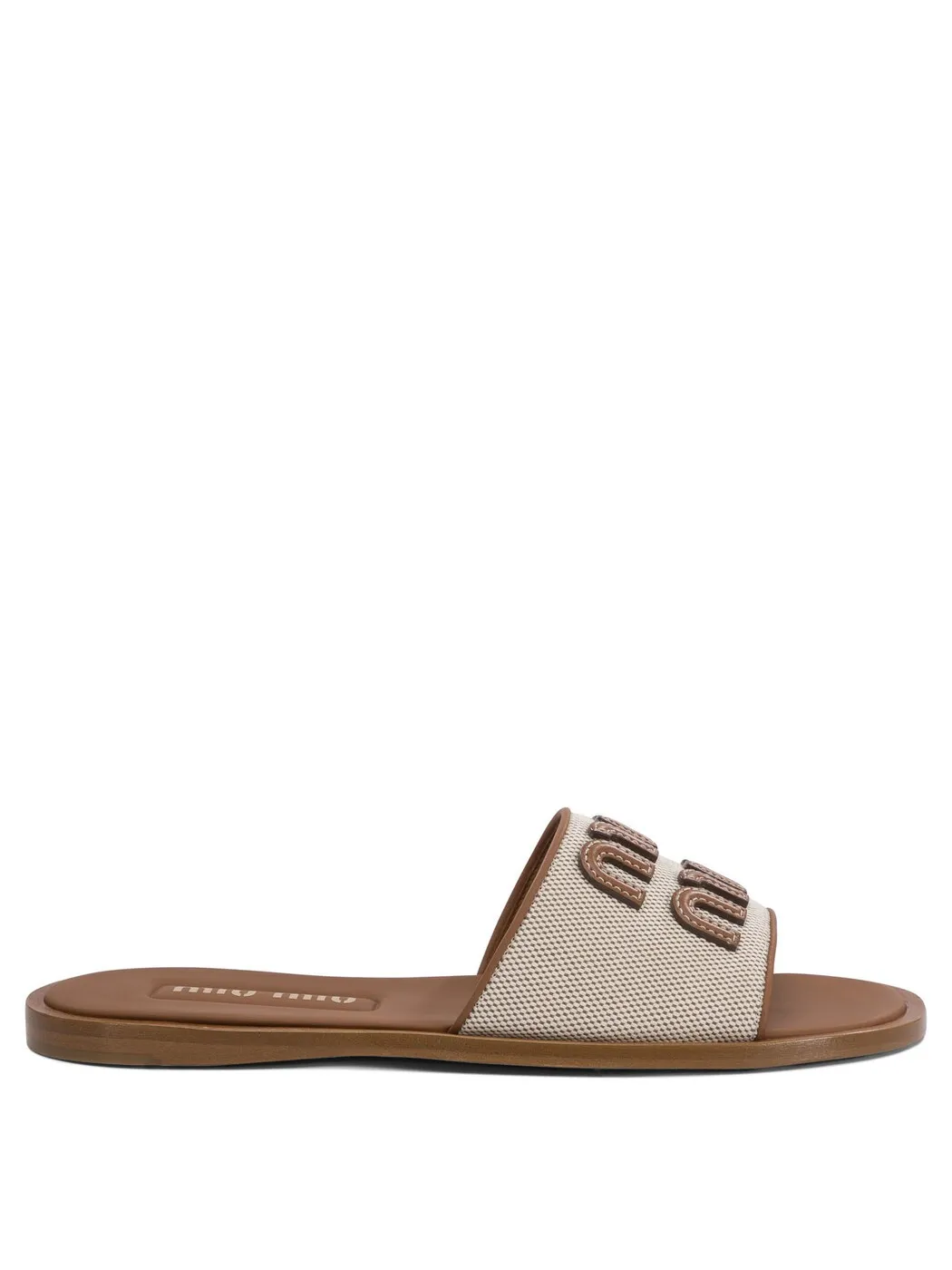 ミュウ ミュウ MIU MIU サンダル レディース ブラウン Sandals Leather and canvas slide with logo 5XX644Q1DF062F F 005 Brown 関税 送料無料 2026SS vi