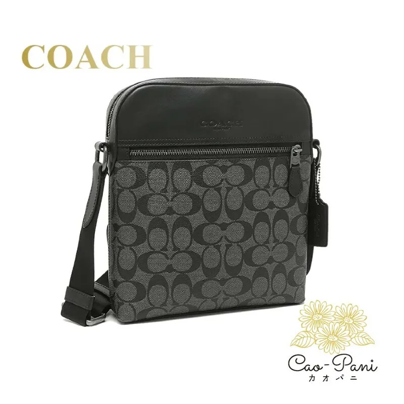 コーチ ショルダーバッグ メンズ グレー ブラック COACH シグネチャー ショルダーウォレット COACH 4010 QBMI5