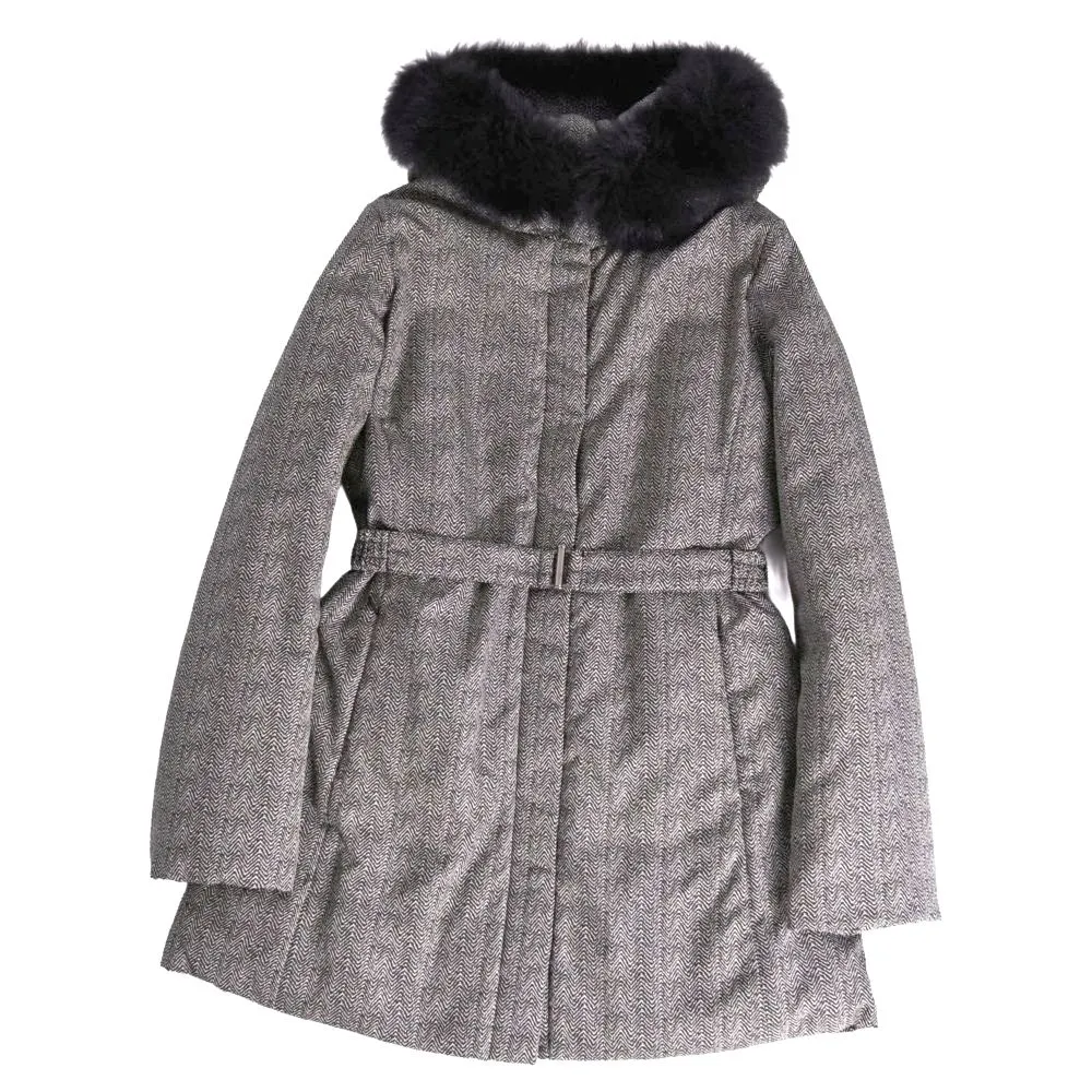 【美品】マックスマーラ Max Mara STUDIO コート フード付き ダウンコート フォックスファー アウター レディース JI42 USA8 GB10(L相当) グレー/ブラック【中古】