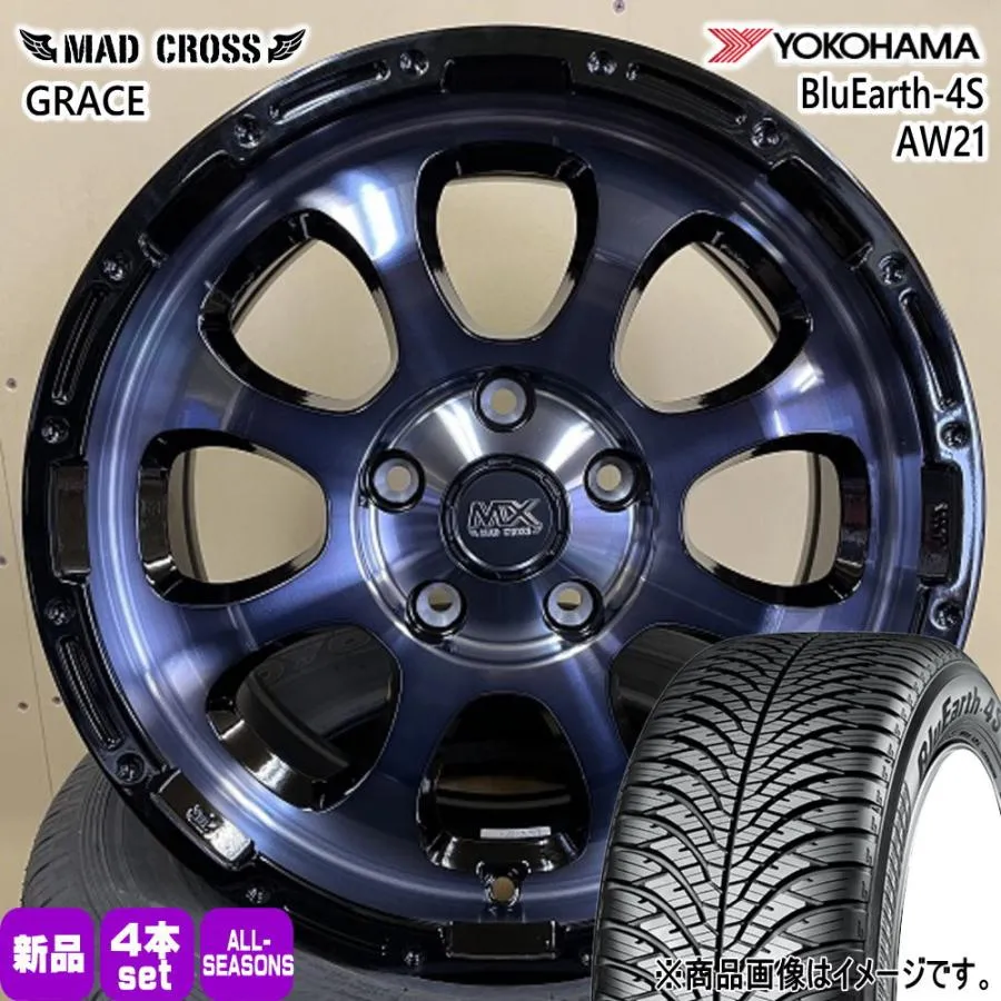 T30/T31エクストレイル /20系ヴェルファイア ヨコハマ 215/60R17 100V XL BluEarth-4S AW21 夏冬兼用 オールシーズンタイヤ MAD CROSS GRACE 17インチ