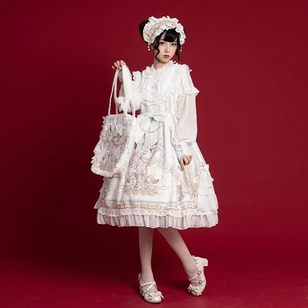 ロリータ ワンピース ゴスロリ Aライン リボン Lolita レディース コスチューム 衣装 かわいい フリル 仮装 パーティ髪飾り イベント ホワイト ブラック