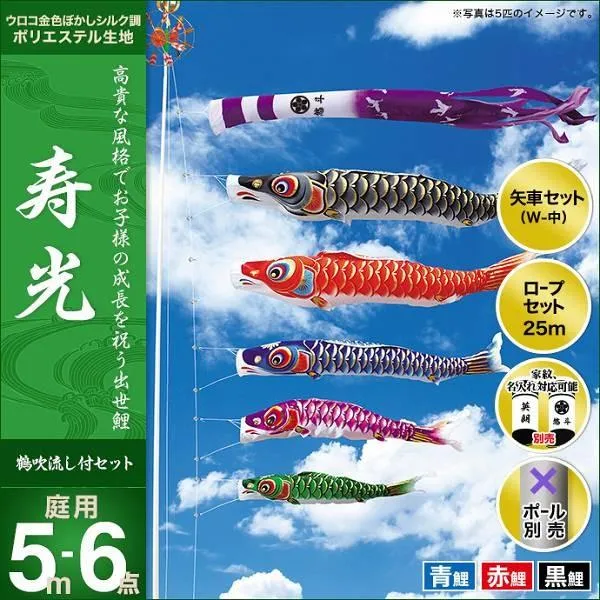 こいのぼり 庭園用 キング印 鯉幟 2019年新作 寿光 5m 3匹6点セット