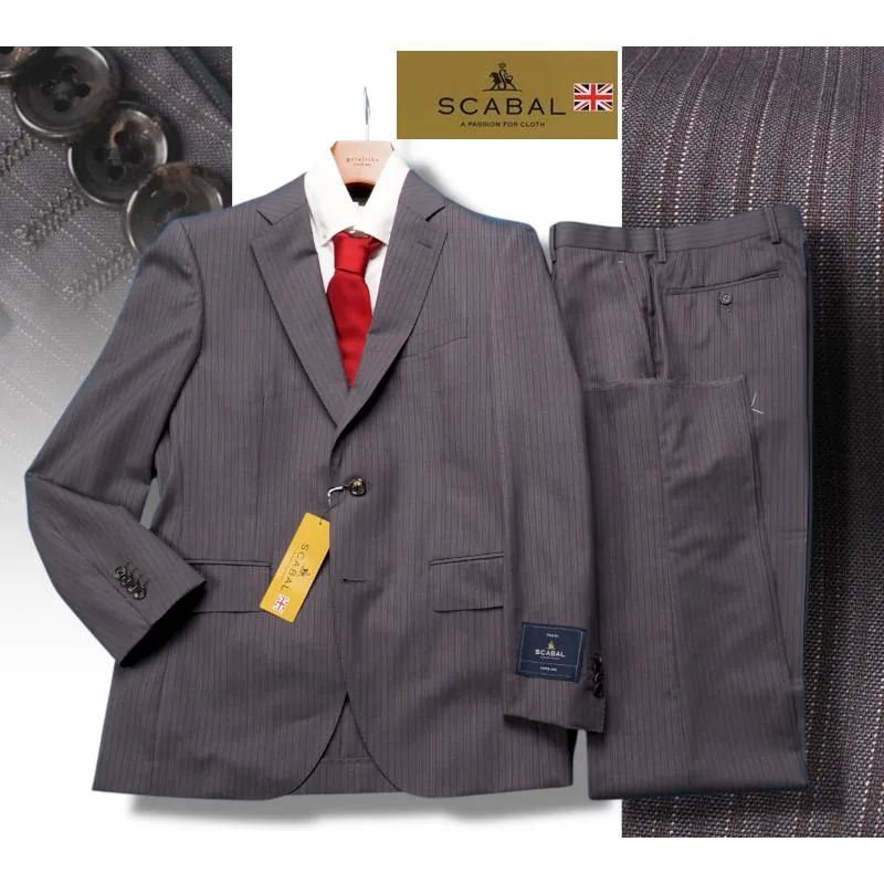 新品20.6万円 大手百貨店扱い 春夏 日本製『Scabal スキャバル 英国製生地』Super120Sウール ストライプ スーツBB5灰(H)1704471