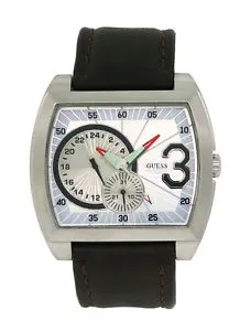 【送料無料】guess steel 85521g2 mens tonneau 12 amp; 24 hour date analog brown leather watch