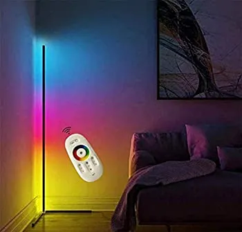 【中古】20W モダンなLEDコーナーフロアランプリモコン付き調光可能なフロアライト北欧の装飾リビングルーム用ホームフロアランプナイトライト調光スタン