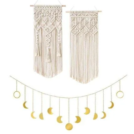 【並行輸入品】3pc Mkono マクラメ 壁掛け タペストリー 月 IVORY/GOLD 海外雑貨 アメリカ雑貨 お洒落なタペストリ