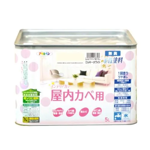 アサヒペン 塗料 ペンキ NEW水性インテリアカラー屋内カベ 5L ホワイトピンク 水性 室内 壁用 艶消し 1回塗り 無臭 防カビ 低VOC シックハウス対策品 日本製
