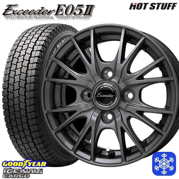 145R12インチ 6PR グッドイヤー アイスナビカーゴ 4H100 スタッドレスタイヤホイール4本セット ホットスタッフ エクシーダー E05II