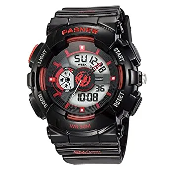【中古】【輸入品・未使用】PASNEW キッズウォッチ 多機能 デジタル アナログ スポーツウォッチ 6歳以上 ブラックレッド