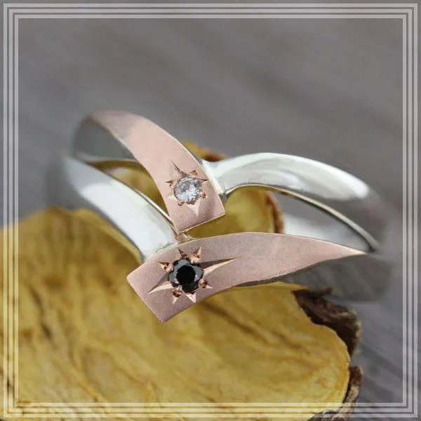 結婚指輪 安い プラチナ ピンクゴールド ペアリング PT100 pt10% K18PG コンビ ダイヤ 星留め V字 つや消し 爆買