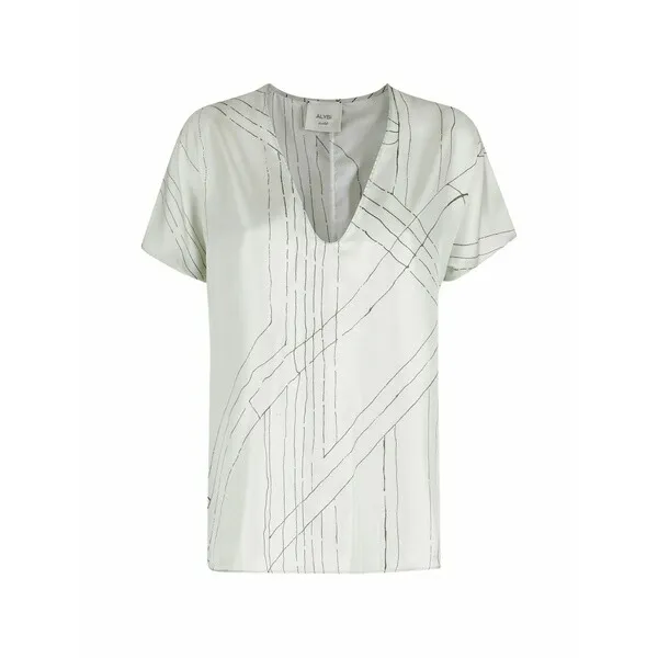 アリジ レディース シャツ トップス V-neck-printed short-sleeve top Green