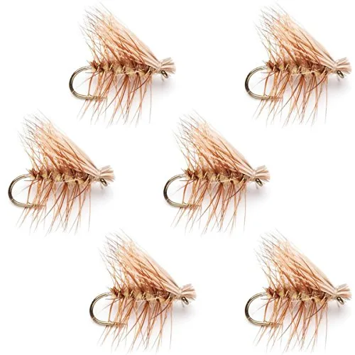 【中古】【未使用・未開封品】The Fly Fishing Place Tan Elk Hair CaddisクラシックTrout Dry Fly???セットof 6?Fliesサイズ18