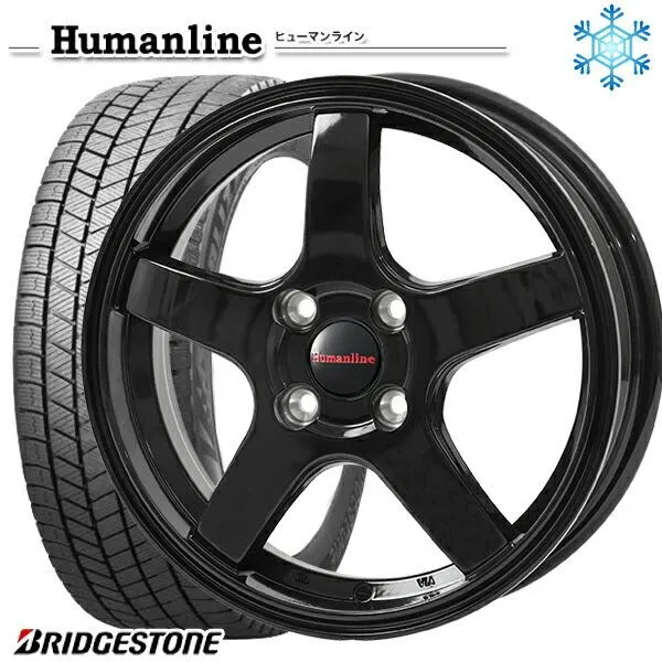 165/55R14インチ ブリヂストン ブリザック VRX3 4.5J 4H100 スタッドレスタイヤホイールセット ヒューマンライン HS09 BK