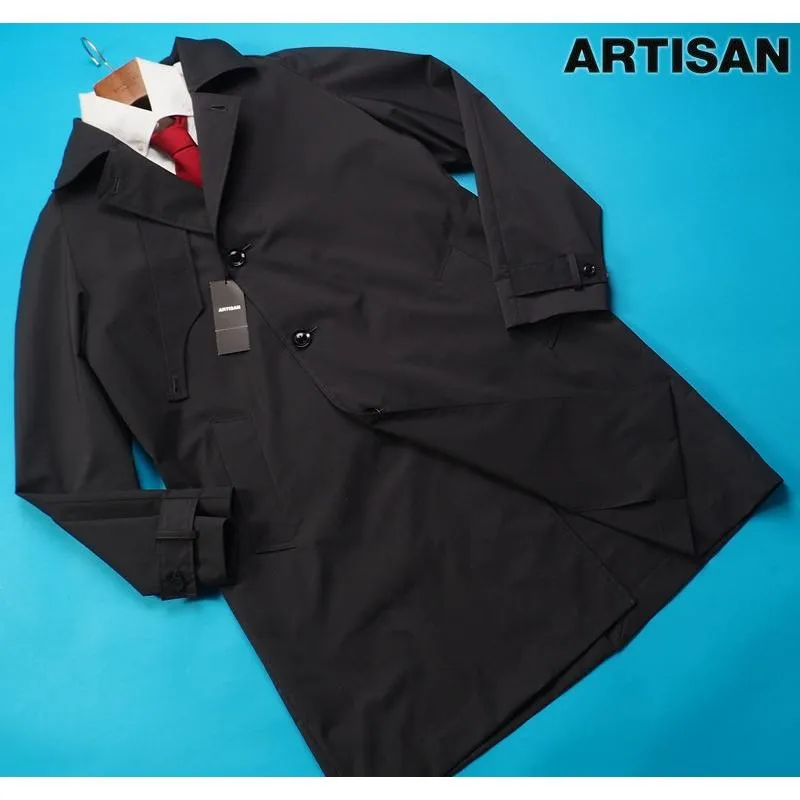 新品サンプル定価14.3万円 ARTISAN アルチザン 高密度 ウールシャンブレー 水牛ボタン トレンチコート L黒(05) 17MK01