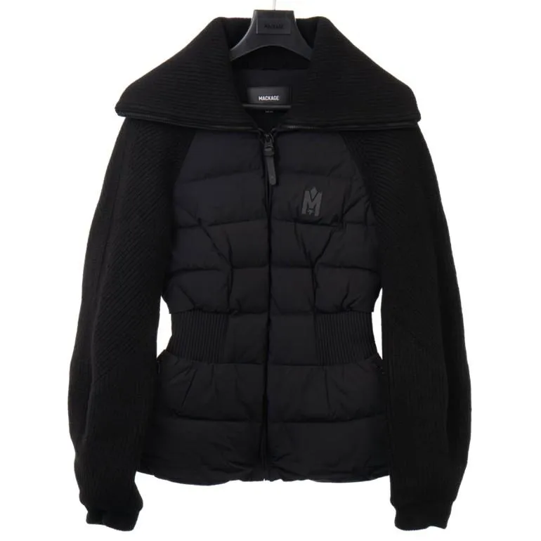 マッカージュ FOXY リブニットダウンジャケット ウエストシェイプ バルーンスリーブ ショートダウン ブラック FOXY BLACK MACKAGE