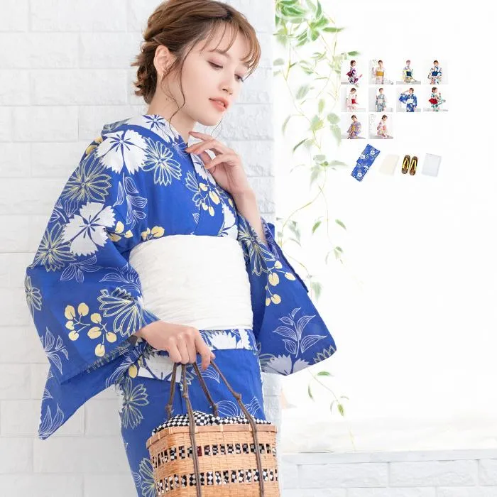 1人で簡単着付け 【 浴衣セット 豪華6点 レトロ C D】 浴衣 セット レディース 浴衣レディース 女性 yukata ゆかた ユカタ 帯 兵児帯 しわ兵児帯 下駄 (rg)