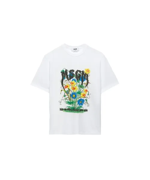 tシャツ MSGM グラフィックFLOWER 刺繍ロゴTシャツ レディース