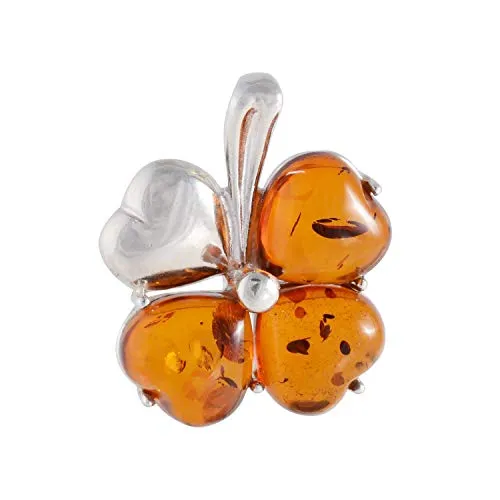 【中古】【未使用・未開封品】スターリングシルバーとBaltic Honey Amberペンダント「クローバー」